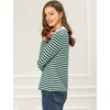image:imageAllegra K Womens Striped Shirts Peter Pan Collar Casual Long Sleeve Top  Contrast Color Elastic Loop Closure Doll Collar Long Sleeve Striped Shirt Peter Pan Collar FittedGreen