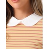 image:imageAllegra K Womens Striped Shirts Peter Pan Collar Casual Long Sleeve Top  Contrast Color Elastic Loop Closure Doll Collar Long Sleeve Striped Shirt Peter Pan Collar FittedYellow Pink