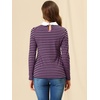 image:imageAllegra K Womens Striped Shirts Peter Pan Collar Casual Long Sleeve Top  Contrast Color Elastic Loop Closure Doll Collar Long Sleeve Striped Shirt Peter Pan Collar FittedPurple Black