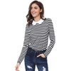 image:imageAllegra K Womens Striped Shirts Peter Pan Collar Casual Long Sleeve Top  Contrast Color Elastic Loop Closure Doll Collar Long Sleeve Striped Shirt Peter Pan Collar FittedBlack