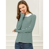 image:imageAllegra K Womens Striped Shirts Peter Pan Collar Casual Long Sleeve Top  Contrast Color Elastic Loop Closure Doll Collar Long Sleeve Striped Shirt Peter Pan Collar FittedGreen