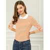 image:imageAllegra K Womens Striped Shirts Peter Pan Collar Casual Long Sleeve Top  Contrast Color Elastic Loop Closure Doll Collar Long Sleeve Striped Shirt Peter Pan Collar FittedOrange