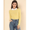 image:imageAllegra K Womens Striped Shirts Peter Pan Collar Casual Long Sleeve Top  Contrast Color Elastic Loop Closure Doll Collar Long Sleeve Striped Shirt Peter Pan Collar FittedYellow