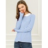 image:imageAllegra K Womens Striped Shirts Peter Pan Collar Casual Long Sleeve Top  Contrast Color Elastic Loop Closure Doll Collar Long Sleeve Striped Shirt Peter Pan Collar FittedLight Blue