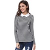 image:imageAllegra K Womens Striped Shirts Peter Pan Collar Casual Long Sleeve Top  Contrast Color Elastic Loop Closure Doll Collar Long Sleeve Striped Shirt Peter Pan Collar FittedBlack