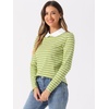 image:imageAllegra K Womens Striped Shirts Peter Pan Collar Casual Long Sleeve Top  Contrast Color Elastic Loop Closure Doll Collar Long Sleeve Striped Shirt Peter Pan Collar FittedLight Green