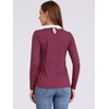 image:imageAllegra K Womens Striped Shirts Peter Pan Collar Casual Long Sleeve Top  Contrast Color Elastic Loop Closure Doll Collar Long Sleeve Striped Shirt Peter Pan Collar FittedRed Blue