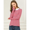 image:imageAllegra K Womens Striped Shirts Peter Pan Collar Casual Long Sleeve Top  Contrast Color Elastic Loop Closure Doll Collar Long Sleeve Striped Shirt Peter Pan Collar FittedRed