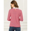 image:imageAllegra K Womens Striped Shirts Peter Pan Collar Casual Long Sleeve Top  Contrast Color Elastic Loop Closure Doll Collar Long Sleeve Striped Shirt Peter Pan Collar FittedRed