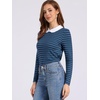 image:imageAllegra K Womens Striped Shirts Peter Pan Collar Casual Long Sleeve Top  Contrast Color Elastic Loop Closure Doll Collar Long Sleeve Striped Shirt Peter Pan Collar FittedBluegray