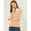 image:imageAllegra K Womens Striped Shirts Peter Pan Collar Casual Long Sleeve Top  Contrast Color Elastic Loop Closure Doll Collar Long Sleeve Striped Shirt Peter Pan Collar FittedOrange