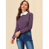image:imageAllegra K Womens Striped Shirts Peter Pan Collar Casual Long Sleeve Top  Contrast Color Elastic Loop Closure Doll Collar Long Sleeve Striped Shirt Peter Pan Collar FittedPurple Black