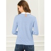 image:imageAllegra K Womens Striped Shirts Peter Pan Collar Casual Long Sleeve Top  Contrast Color Elastic Loop Closure Doll Collar Long Sleeve Striped Shirt Peter Pan Collar FittedLight Blue
