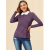 image:imageAllegra K Womens Striped Shirts Peter Pan Collar Casual Long Sleeve Top  Contrast Color Elastic Loop Closure Doll Collar Long Sleeve Striped Shirt Peter Pan Collar FittedPurple Black