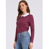 image:imageAllegra K Womens Striped Shirts Peter Pan Collar Casual Long Sleeve Top  Contrast Color Elastic Loop Closure Doll Collar Long Sleeve Striped Shirt Peter Pan Collar FittedRed Blue