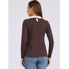 image:imageAllegra K Womens Striped Shirts Peter Pan Collar Casual Long Sleeve Top  Contrast Color Elastic Loop Closure Doll Collar Long Sleeve Striped Shirt Peter Pan Collar FittedDark Brown