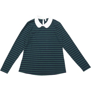 image:imageAllegra K Womens Striped Shirts Peter Pan Collar Casual Long Sleeve Top  Contrast Color Elastic Loop Closure Doll Collar Long Sleeve Striped Shirt Peter Pan Collar FittedDark Green