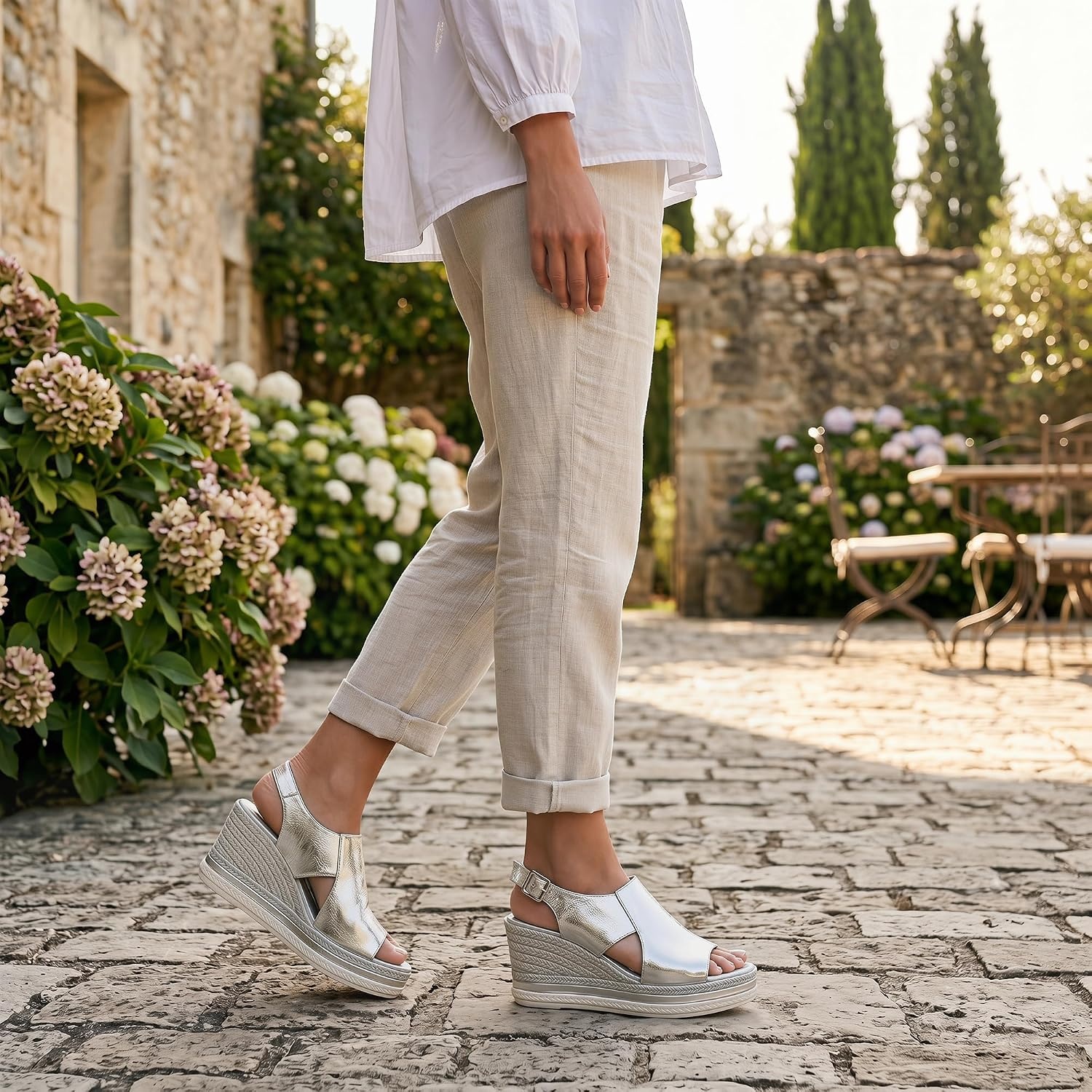 image:imageAllegra K Women Solid Color Plaid Hollowout Buckle Platform Sandals  Peeptoe design with adjustable strap Comfortable platform Summer Openwork upper Stylish and versatileSilver