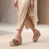 image:imageAllegra K Women Breathable Embroidered Wedge Platform Peeptoe Slip Sandals  Open toe design Easy slipon Breathable embroidered upper Comfortable wedge platform Casual summer styleRed