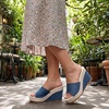 image:imageAllegra K Women Breathable Embroidered Wedge Platform Peeptoe Slip Sandals  Open toe design Easy slipon Breathable embroidered upper Comfortable wedge platform Casual summer styleBlue