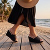 image:imageAllegra K Women Breathable Embroidered Wedge Platform Peeptoe Slip Sandals  Open toe design Easy slipon Breathable embroidered upper Comfortable wedge platform Casual summer styleBlack