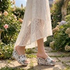 image:imageAllegra K Women Breathable Embroidered Wedge Platform Peeptoe Slip Sandals  Open toe design Easy slipon Breathable embroidered upper Comfortable wedge platform Casual summer styleWhite