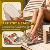 image:imageAllegra K Women Colorful Printed Hollowout Platform PeepToe Sandals  406inch heel height 138inch platform Vibrant print upper Slipon style Hollowout designRainbow