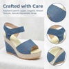 image:imageAllegra K Women Faux Leather Denim Platform Hook Loop Peeptoe Sandals  413inch heel height 138inch platform Vintageinspired upper Hook loop closure Relaxed everyday vibeBlue
