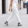image:imageAllegra K Women Faux Leather Denim Platform Hook Loop Peeptoe Sandals  413inch heel height 138inch platform Vintageinspired upper Hook loop closure Relaxed everyday vibeBlue