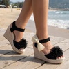 image:imageAllegra K Women Faux Leather Floral Bow Peeptoe Platform Wedge Sandals  413inch heel height 138inch platform Decorative flower accents Feminine touch Peeptoe designBlack