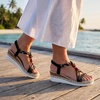 image:imageAllegra K Women Faux Leather Plaid Beaded Platform Elastic Band Sandals  PU outsole Classic pattern with bohemian details Distinctive vibe Heel height 236in Platform height 118inBlack