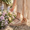 image:imageAllegra K Women Faux Leather Rubber Plaid Buckle Platform Peeptoe Sandals  315inch heel Cushioned footbed Modern comfort Adjustable buckle closure Peeptoe design Platform soleBeige