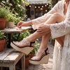 image:imageAllegra K Women Rhinestone Butterfly Transparent Band Platform Sandals  Clear flexible straps create floating effect Peeptoe design 433inch heel Platform height 177 inchesBlack
