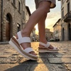 image:imageAllegra K Women Solid Color Hollowout Platform Elastic Band Sandals  PU outsole Opentoe design 236inch heel height 118inch platform height Woven upper Elastic bandWhite
