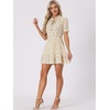 image:imageAllegra K Womens Floral Chiffon Dress 2026 Summer Casual Tie Neck Puff Short Sleeve Tiered Ruffle Smock Mini DressesApricot White