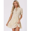 image:imageAllegra K Womens Floral Chiffon Dress 2026 Summer Casual Tie Neck Puff Short Sleeve Tiered Ruffle Smock Mini DressesApricot White
