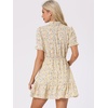 image:imageAllegra K Womens Floral Chiffon Dress 2026 Summer Casual Tie Neck Puff Short Sleeve Tiered Ruffle Smock Mini DressesApricot White