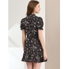image:imageAllegra K Womens Floral Chiffon Dress 2026 Summer Casual Tie Neck Puff Short Sleeve Tiered Ruffle Smock Mini DressesBlackwhite