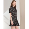 image:imageAllegra K Womens Floral Chiffon Dress 2026 Summer Casual Tie Neck Puff Short Sleeve Tiered Ruffle Smock Mini DressesBlackwhite