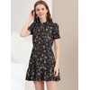 image:imageAllegra K Womens Floral Chiffon Dress 2026 Summer Casual Tie Neck Puff Short Sleeve Tiered Ruffle Smock Mini DressesBlackwhite