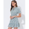 image:imageAllegra K Womens Floral Chiffon Dress 2026 Summer Casual Tie Neck Puff Short Sleeve Tiered Ruffle Smock Mini DressesBluewhite