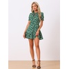 image:imageAllegra K Womens Floral Chiffon Dress 2026 Summer Casual Tie Neck Puff Short Sleeve Tiered Ruffle Smock Mini DressesGreen White