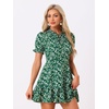 image:imageAllegra K Womens Floral Chiffon Dress 2026 Summer Casual Tie Neck Puff Short Sleeve Tiered Ruffle Smock Mini DressesGreen White