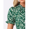 image:imageAllegra K Womens Floral Chiffon Dress 2026 Summer Casual Tie Neck Puff Short Sleeve Tiered Ruffle Smock Mini DressesGreen White