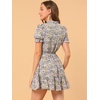 image:imageAllegra K Womens Floral Chiffon Dress 2026 Summer Casual Tie Neck Puff Short Sleeve Tiered Ruffle Smock Mini DressesPurple