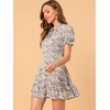 image:imageAllegra K Womens Floral Chiffon Dress 2026 Summer Casual Tie Neck Puff Short Sleeve Tiered Ruffle Smock Mini DressesPurple