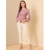 image:imageAllegra K Womens Textured Blouse Flare Sleeve Casual Loose Fit Ruffle Hem Peplum Top