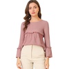 image:imageAllegra K Womens Textured Blouse Flare Sleeve Casual Loose Fit Ruffle Hem Peplum Top