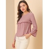 image:imageAllegra K Womens Textured Blouse Flare Sleeve Casual Loose Fit Ruffle Hem Peplum Top