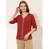 image:imageAllegra K Work Office Shirt for Womens Contrast V Neck Collared Roll Up Long Sleeve Chiffon Blouse